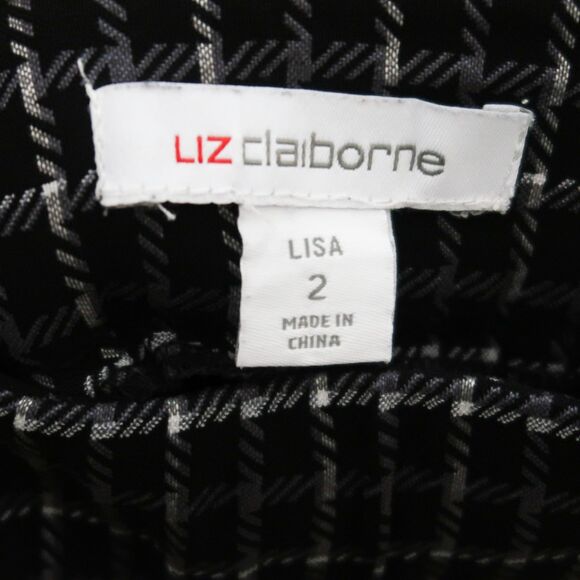 Liz‎ Claiborne Womens Lisa Pants Size 2 Houndstooth Black Grey Office Career - Picture 3 of 8
